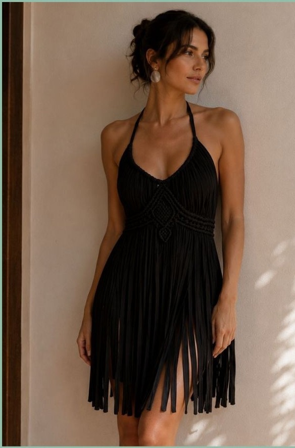 Abito in Macramé - nero